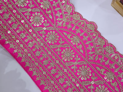 Broad Hot Pink Embroidered Border Trim 17 cm Wide - 1 Yard