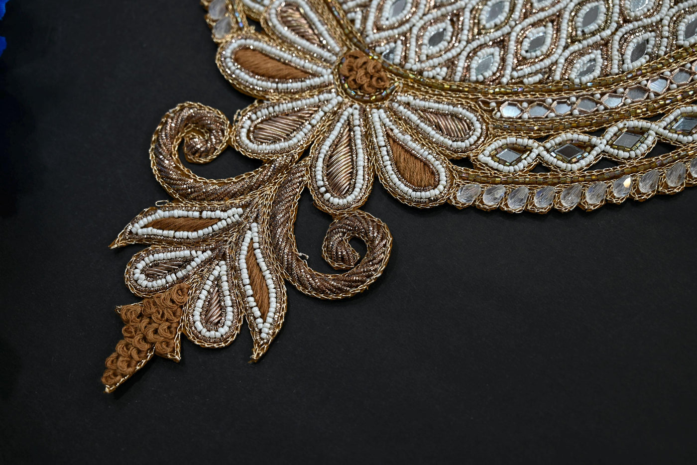 Zardozi Neckline Patch: Golden Beaded Embroidered Applique with Sleeves