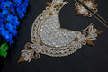 Zardozi Neckline Patch: Golden Beaded Embroidered Applique with Sleeves