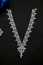 Silver Embroidered V Neck Patch with Sleeves: Indian Brass Applique