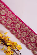 Magenta Pink Velvet Lace Border: Gold Zari Sari Trim, 8cm Wide