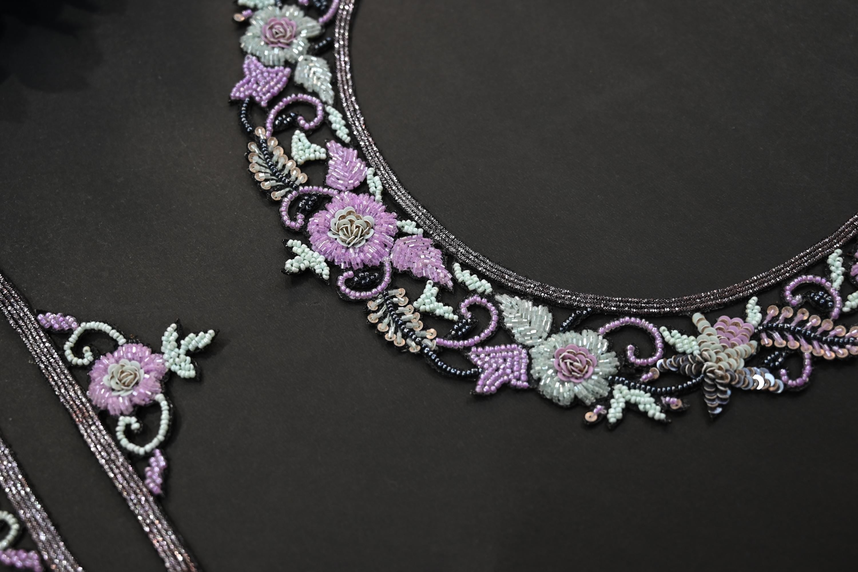 Floral Beaded Neckline Applique: Handcrafted Indian Embroidery with Sleeves