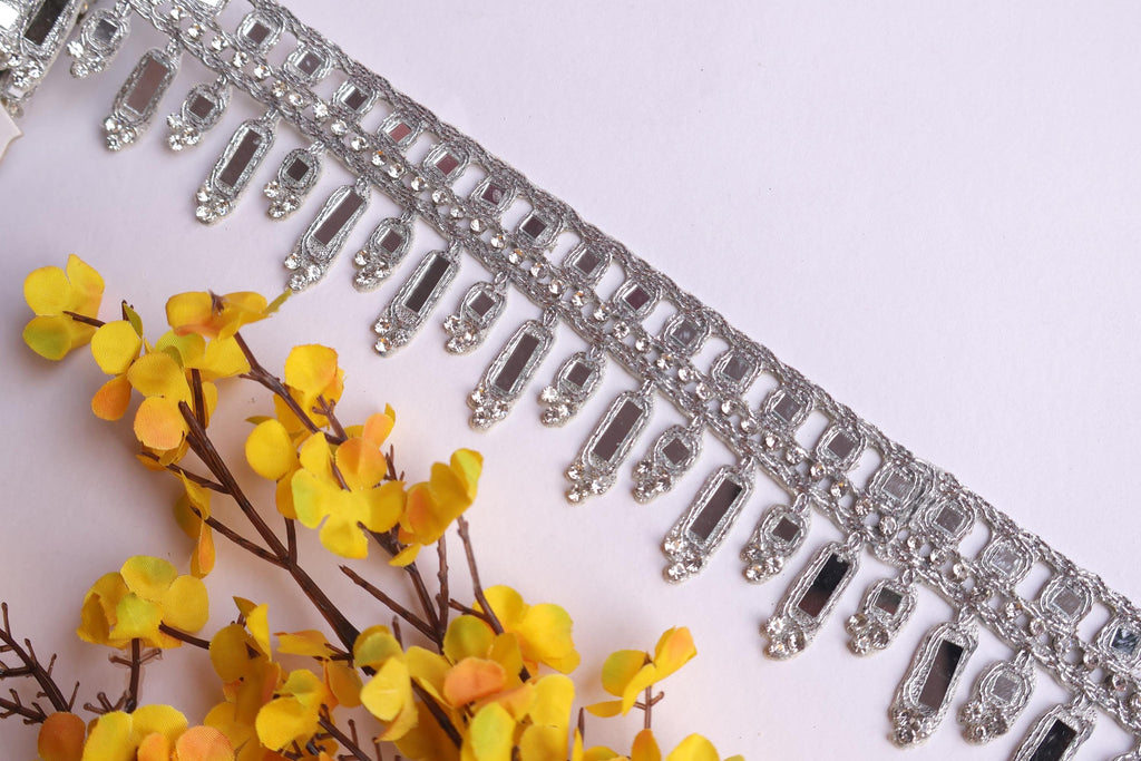 Silver Mirror Lace Trim: Handcrafted Indian Embellishment (4.5cm)