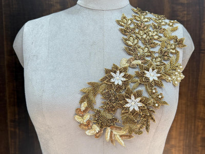 Long Golden Cutwork Beads & Sequins Embroidered Patch 39 cm Long