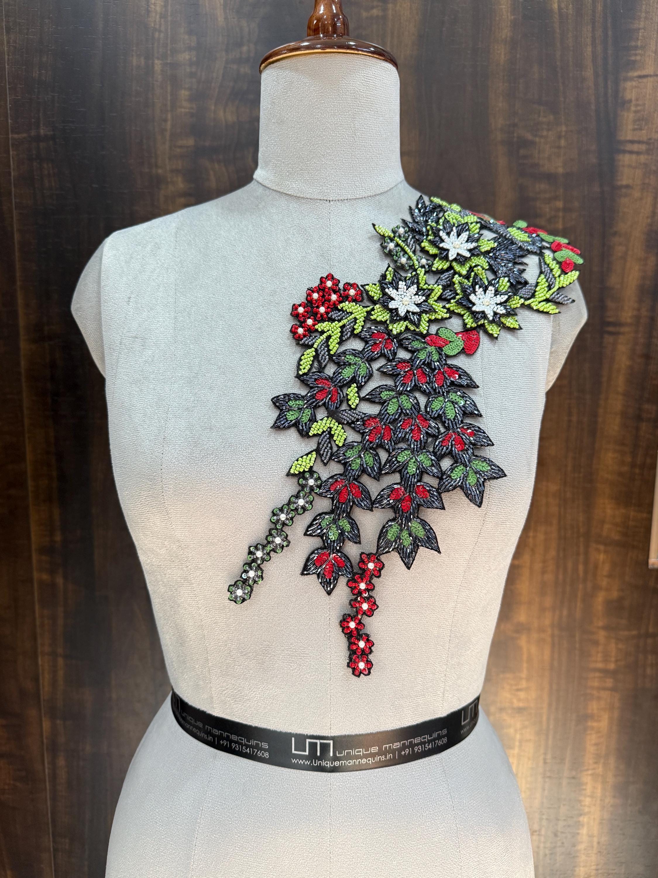 Floral Embroidered Applique Patch: Beaded Zardozi Cutwork (39 cm)