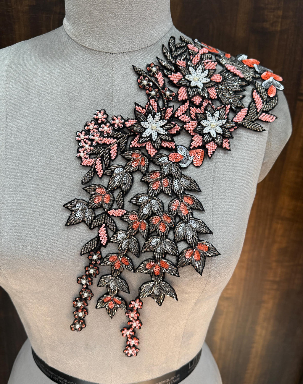 Floral Embroidered Applique Patch: Beaded Zardozi Cutwork (39 cm)