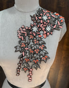 Floral Embroidered Applique Patch: Beaded Zardozi Cutwork (39 cm)