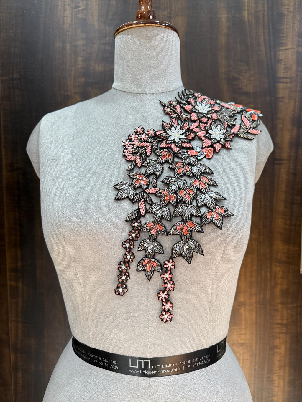 Floral Embroidered Applique Patch: Beaded Zardozi Cutwork (39 cm)