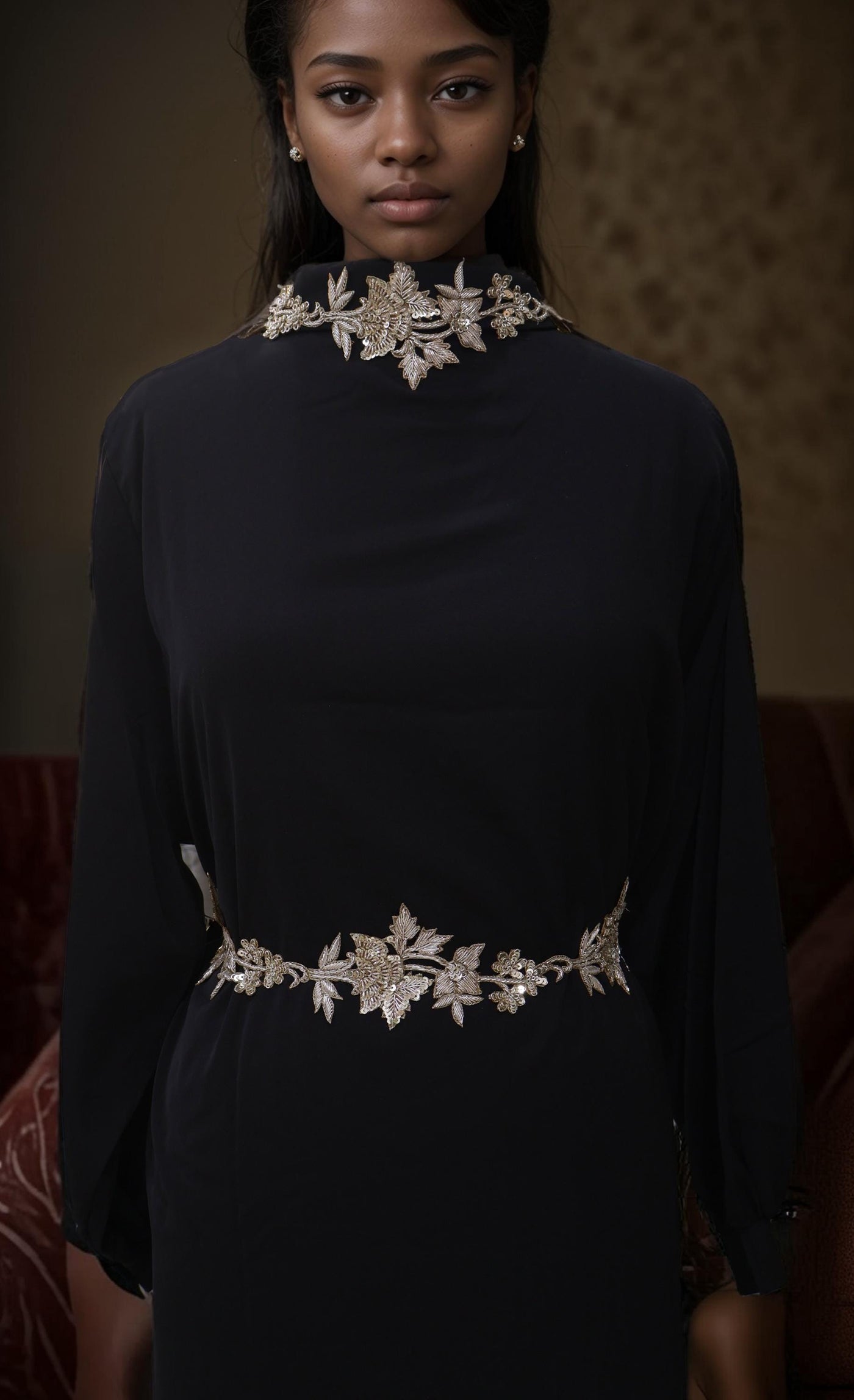 1 Pair- Creme Gold Zardozi Embroidery Patch, 5cm Wide