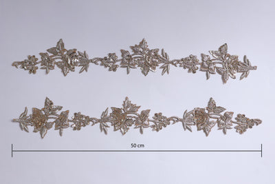 1 Pair- Creme Gold Zardozi Embroidery Patch, 5cm Wide