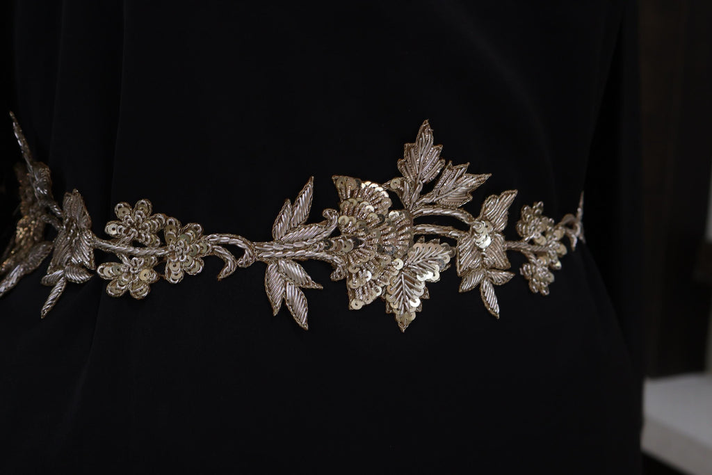 Creme Gold Zardozi Embroidery Floral Applique Patches - Handmade Pair