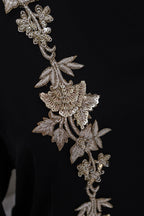 Creme Gold Zardozi Embroidery Floral Applique Patches - Handmade Pair