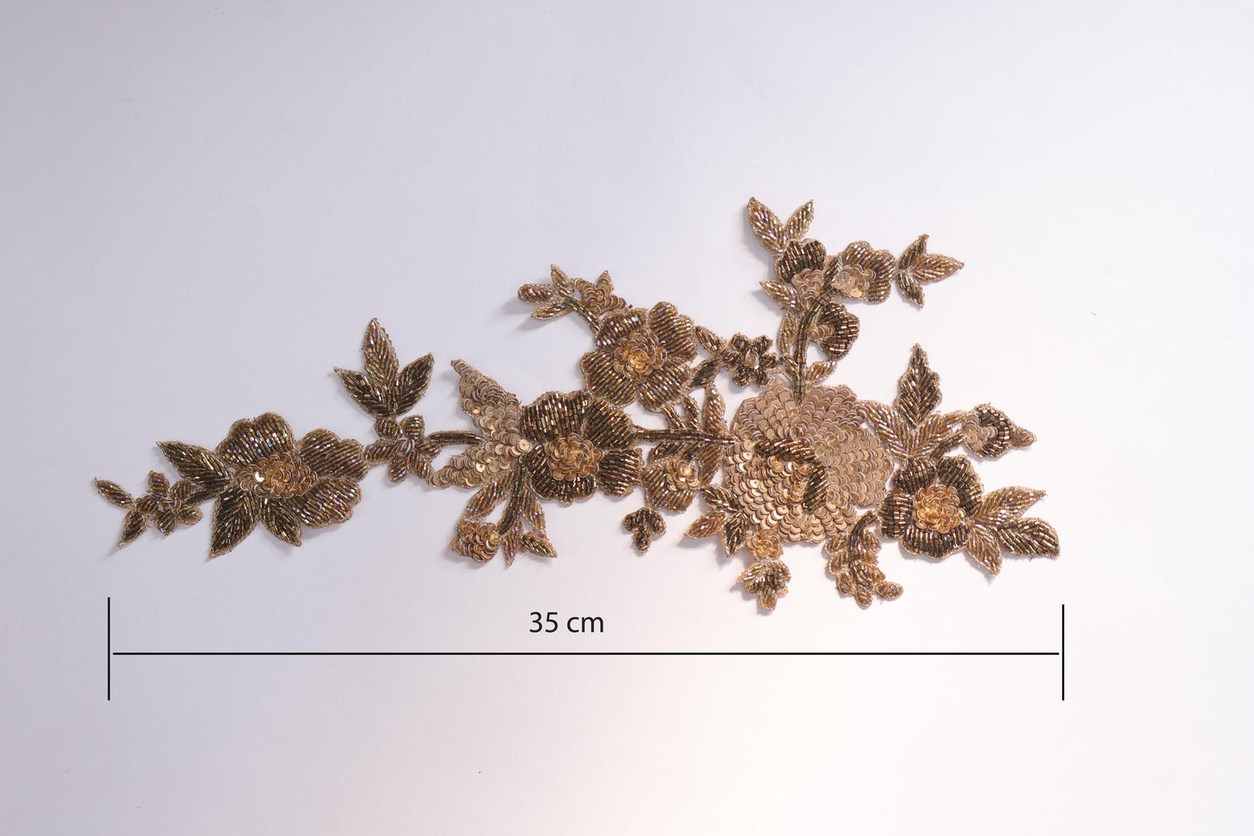 Golden Black Beads & Sequins Embroidered Floral Applique Patch 35 cm