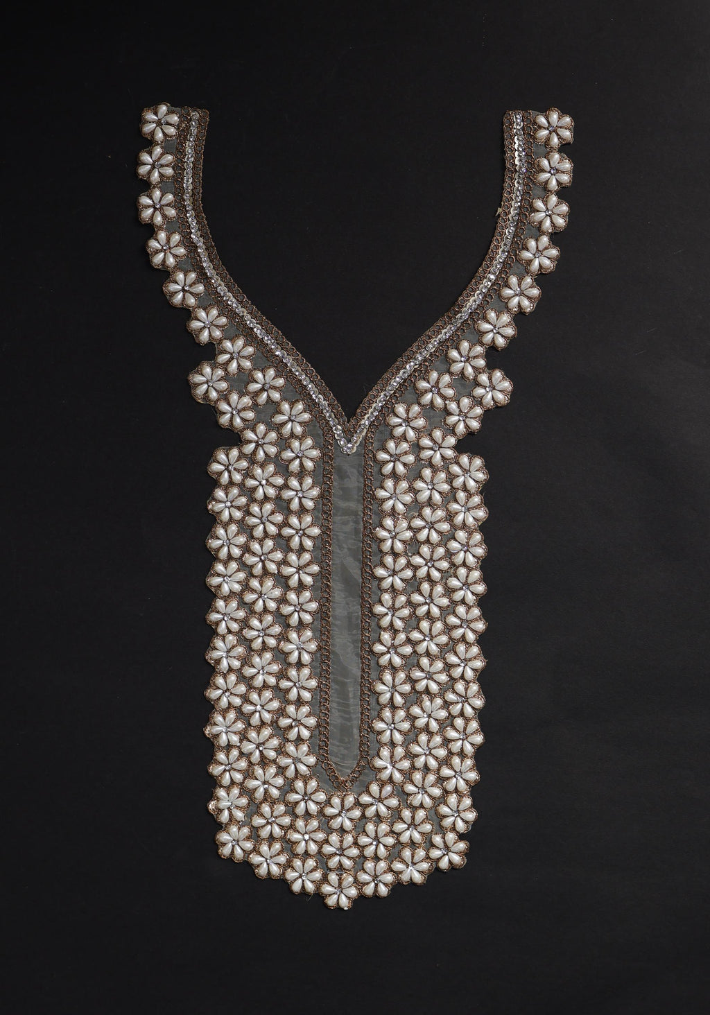Pearl Floral Neckline Applique: Zircon Stone Indian Sew-On Patch