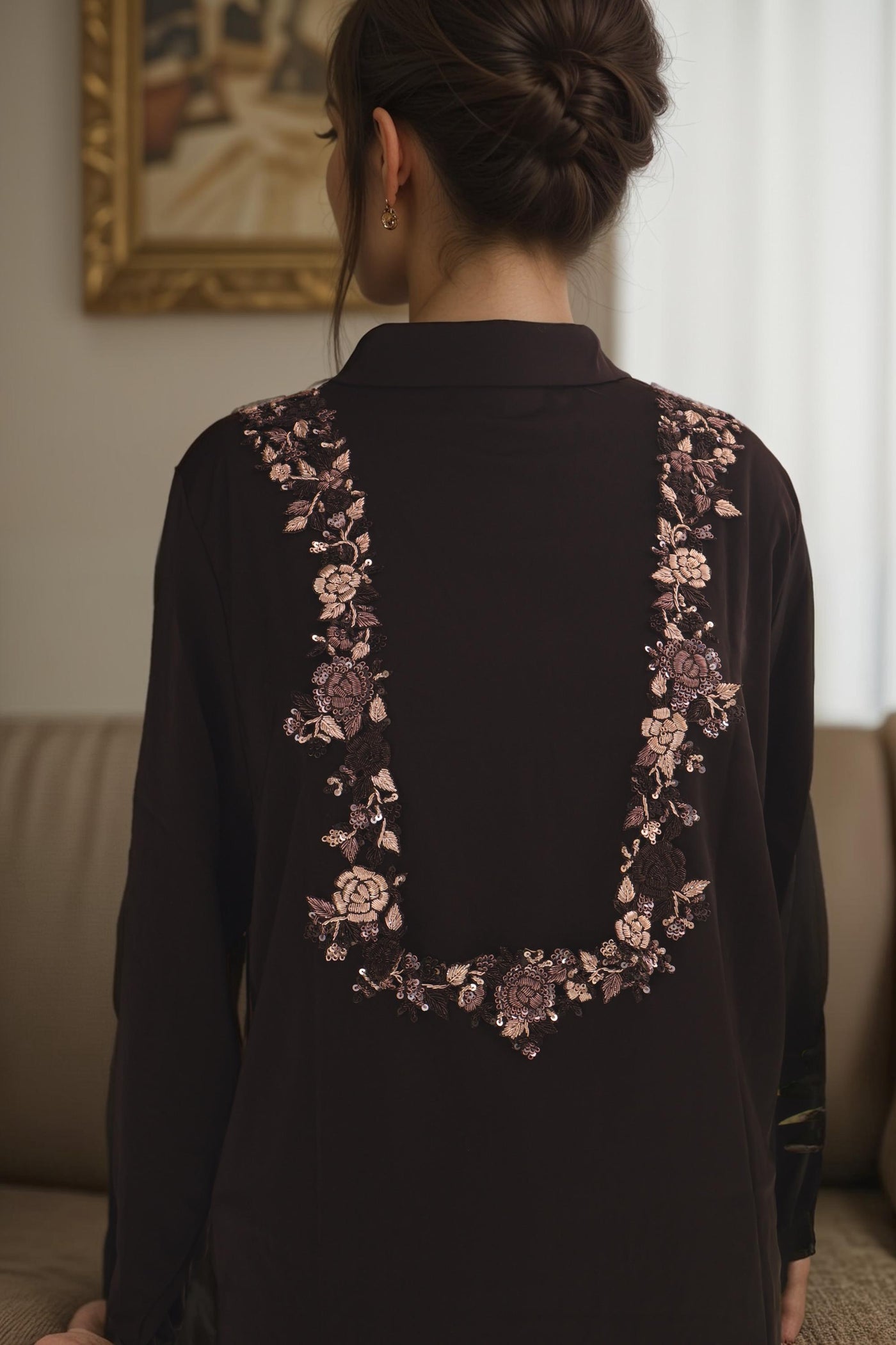 Silver & Black Zardozi Embroidered Sew On Patch