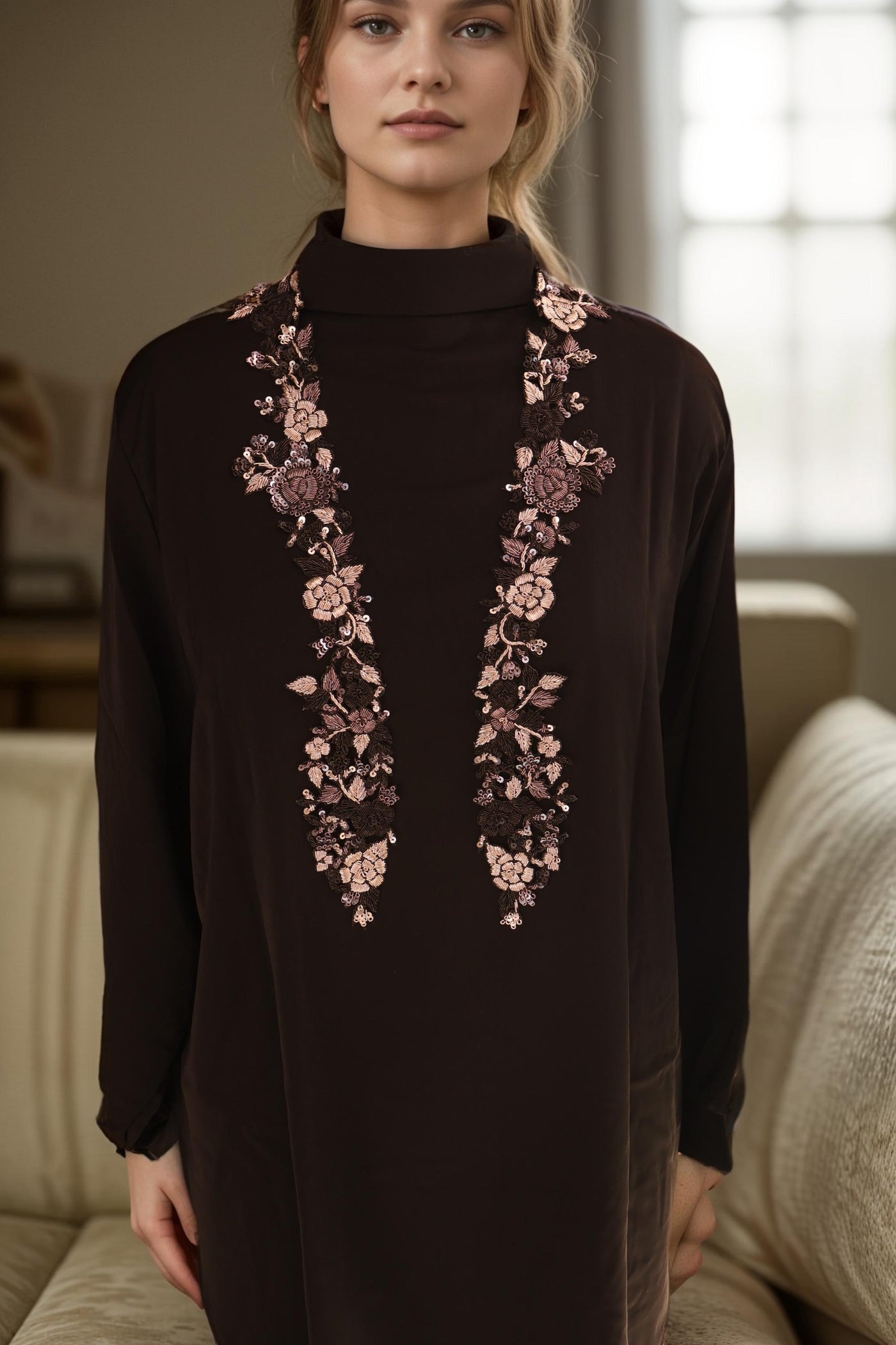 Silver & Black Zardozi Embroidered Sew On Patch