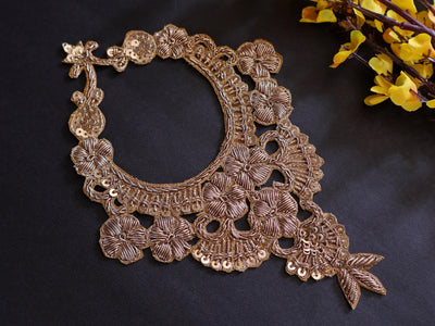 Antique Gold Baroque Embroidered Shoulder Patches: Indian Zardozi Applique (1 Pair)