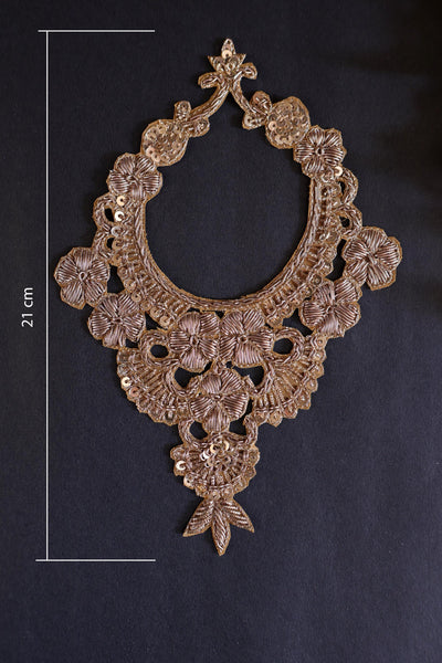 Antique Gold Baroque Embroidered Shoulder Patches: Indian Zardozi Applique (1 Pair)