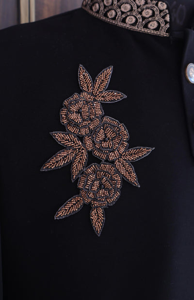 Dark Golden Applique Sew on Embroidered Floral Patch