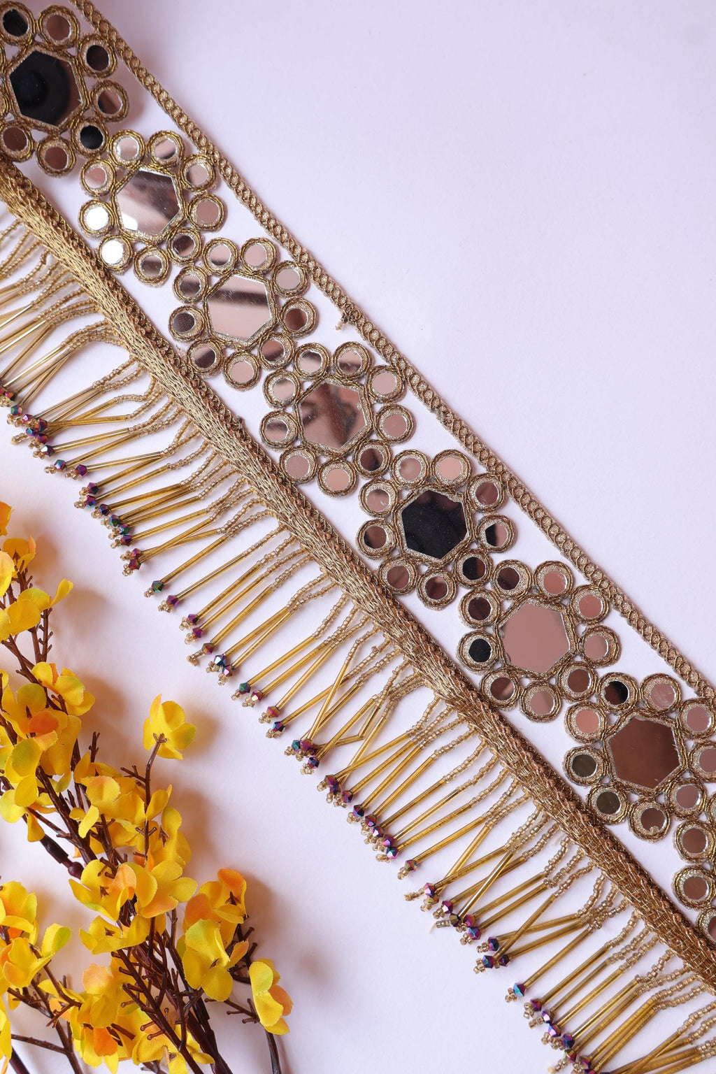 Golden Mirror Fringe Trim, Cutwork Lace, Boho Embellishment, By The Yard
