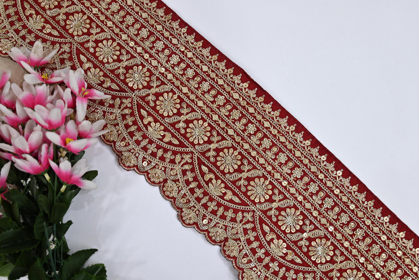 Broad Dark Maroon Indian Sari Border Trim 17cm Wide 1 Yard