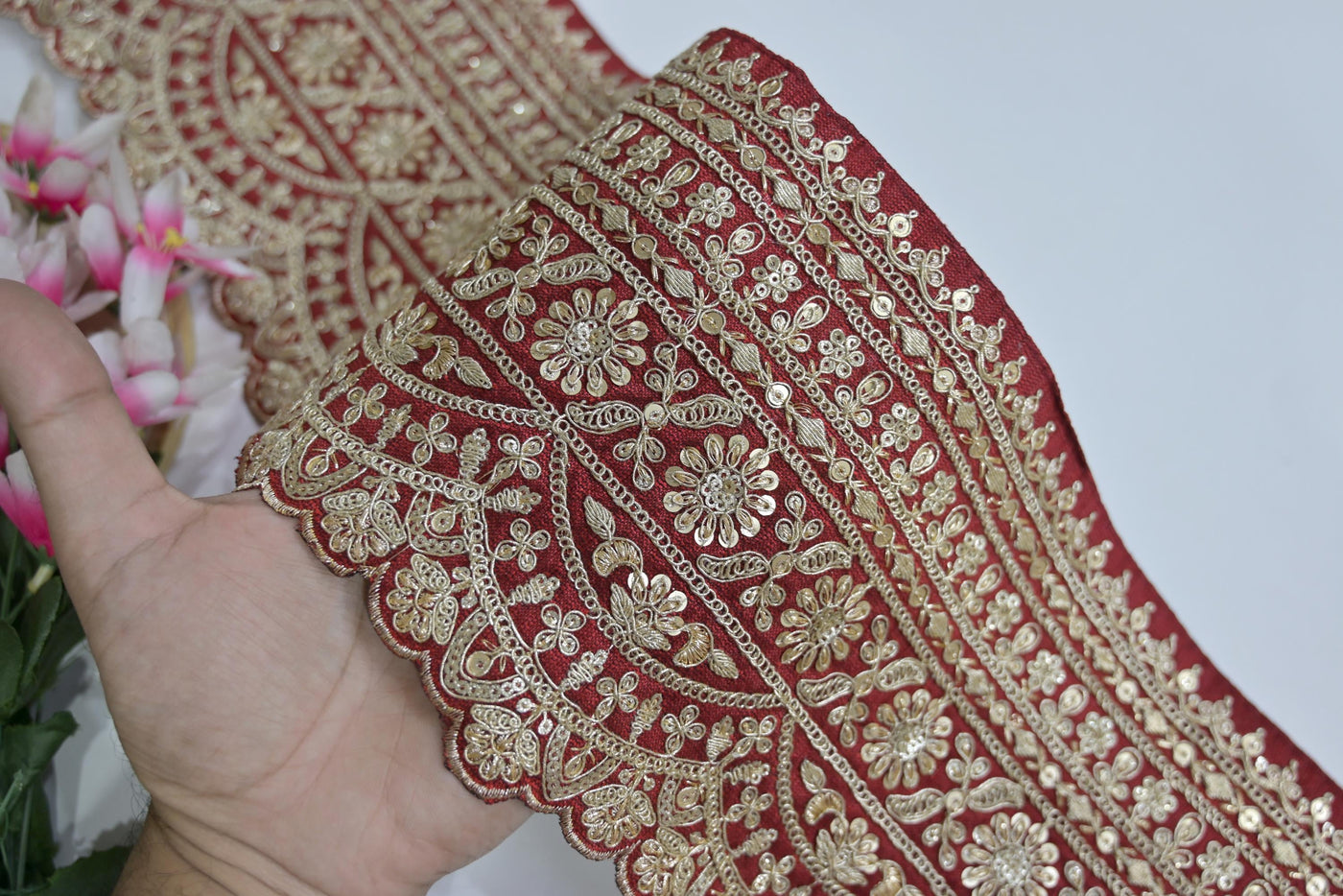 Broad Dark Maroon Indian Sari Border Trim 17cm Wide 1 Yard