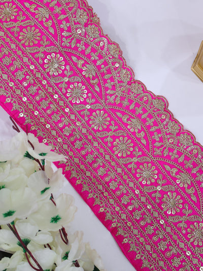 Broad Hot Pink Embroidered Border Trim 17 cm Wide - 1 Yard