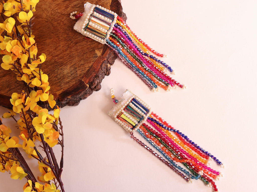 Rainbow Crystal Beaded Latkan Pair: Indian Sari Embellishment