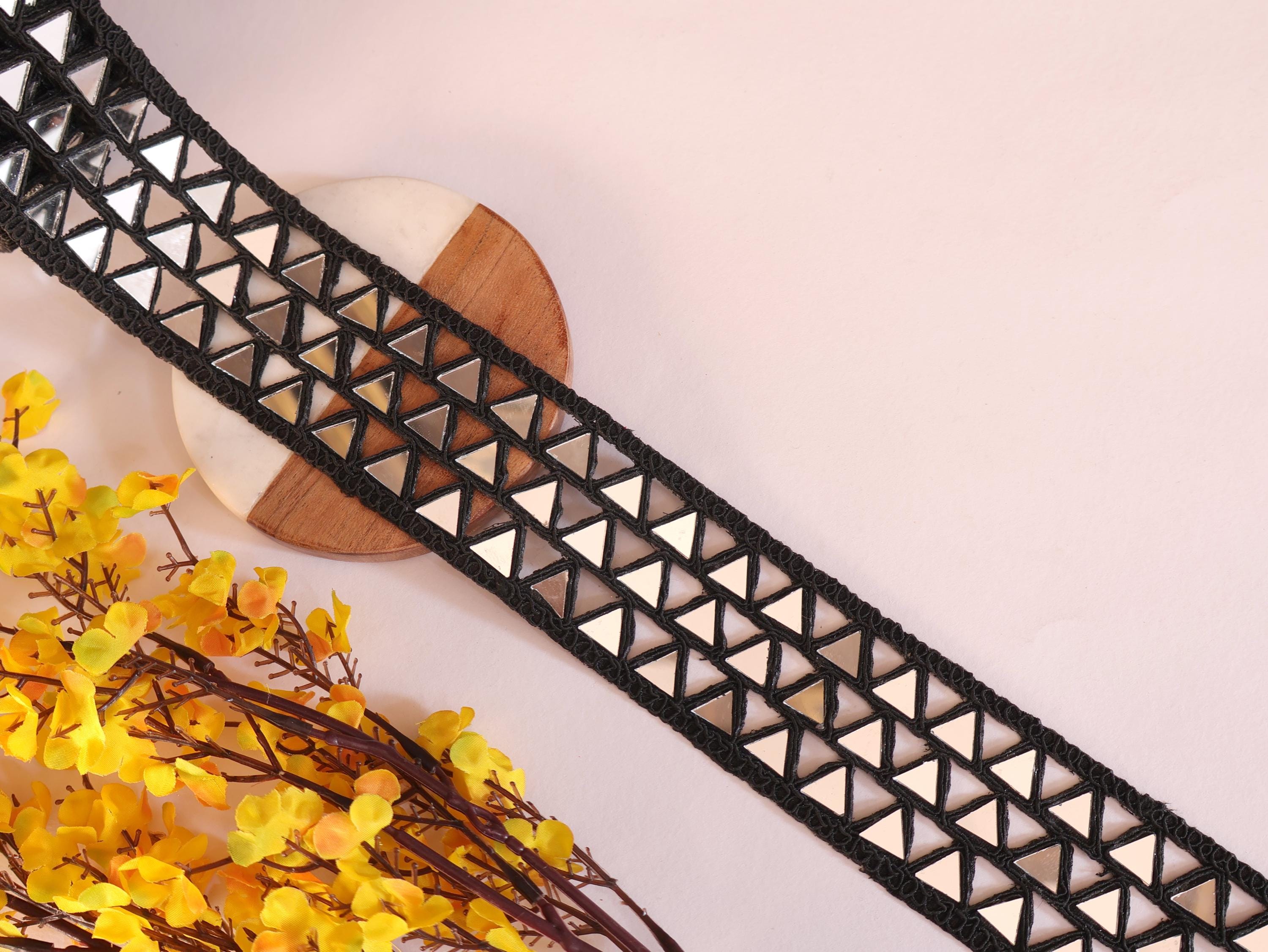 Black Mirror Cutwork Sari Trim: Indian Sewing Lace, DIY Border