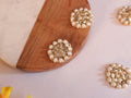 Gold Zardozi Applique Patches with Pearls: Indian Sari Embellishments (25 Pc, 2.2 cm)