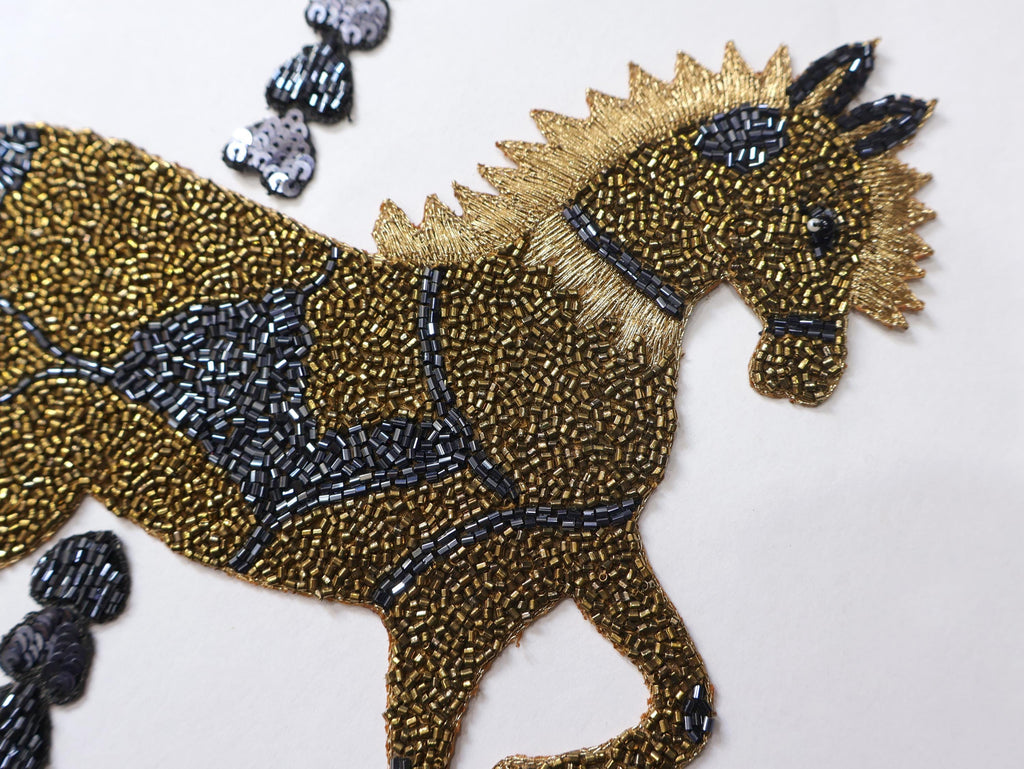 Beaded Sequin Horse Applique Patch: Indian Embroidered Artwork