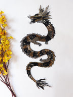 Embroidered Dragon Patch: Handmade Indian Applique, Golden Silver Detail