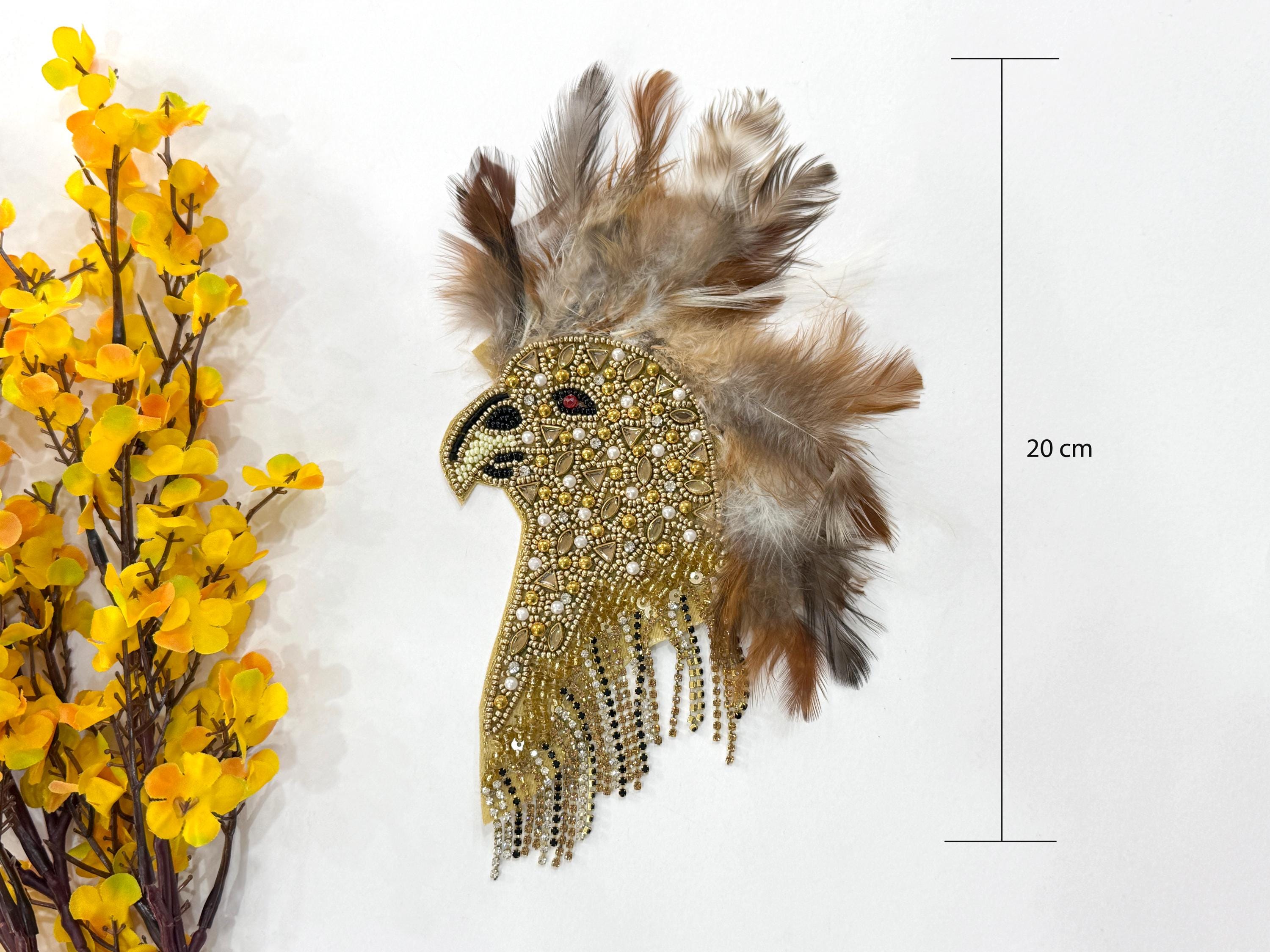 Handmade Golden Eagle Embroidered Fur Patch: Luxury Indian Applique