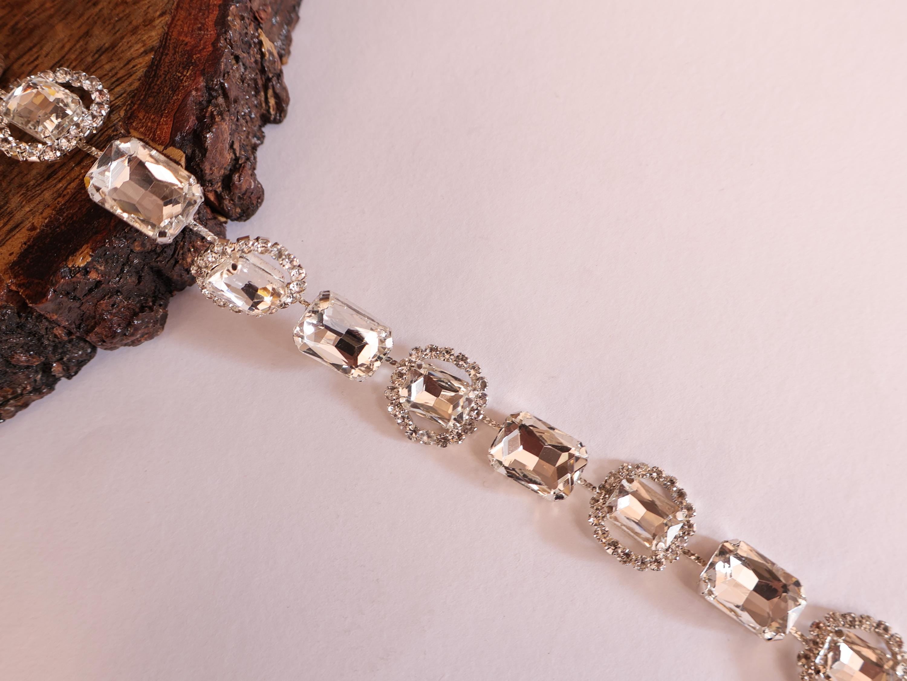 Silver Rhinestone Trim: Indian Zircon Stonework Lace, 1.8cm Wide