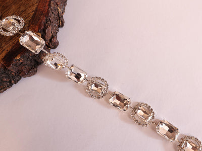 Silver Rhinestone Trim: Indian Zircon Stonework Lace, 1.8cm Wide