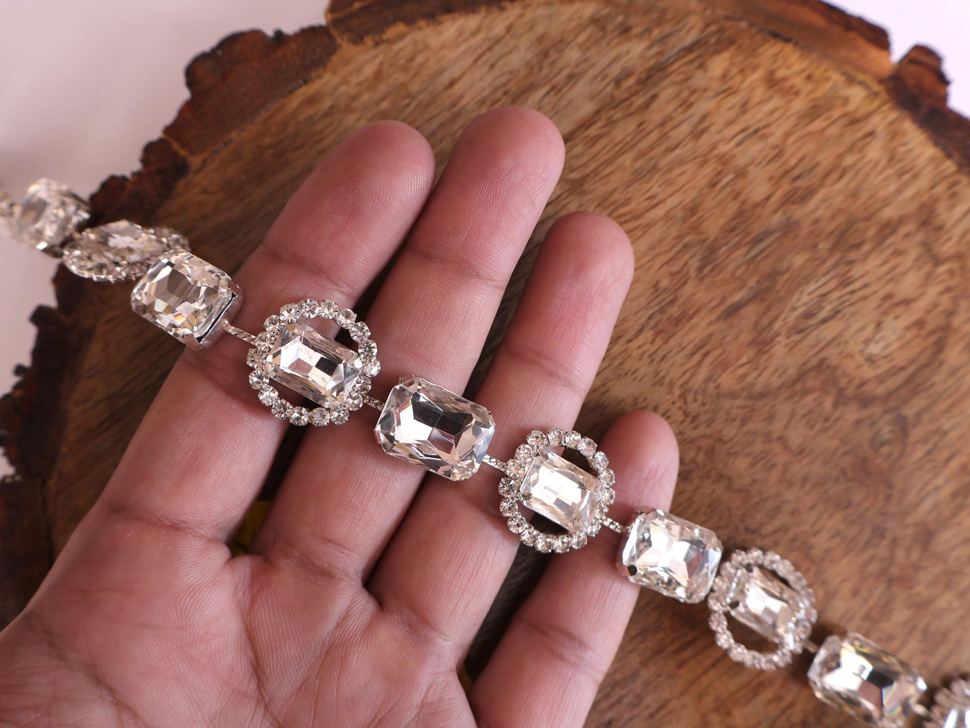 Silver Rhinestone Trim: Indian Zircon Stonework Lace, 1.8cm Wide