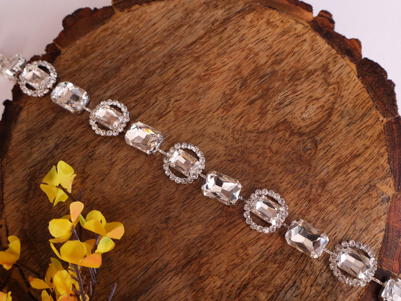 Silver Rhinestone Trim: Indian Zircon Stonework Lace, 1.8cm Wide