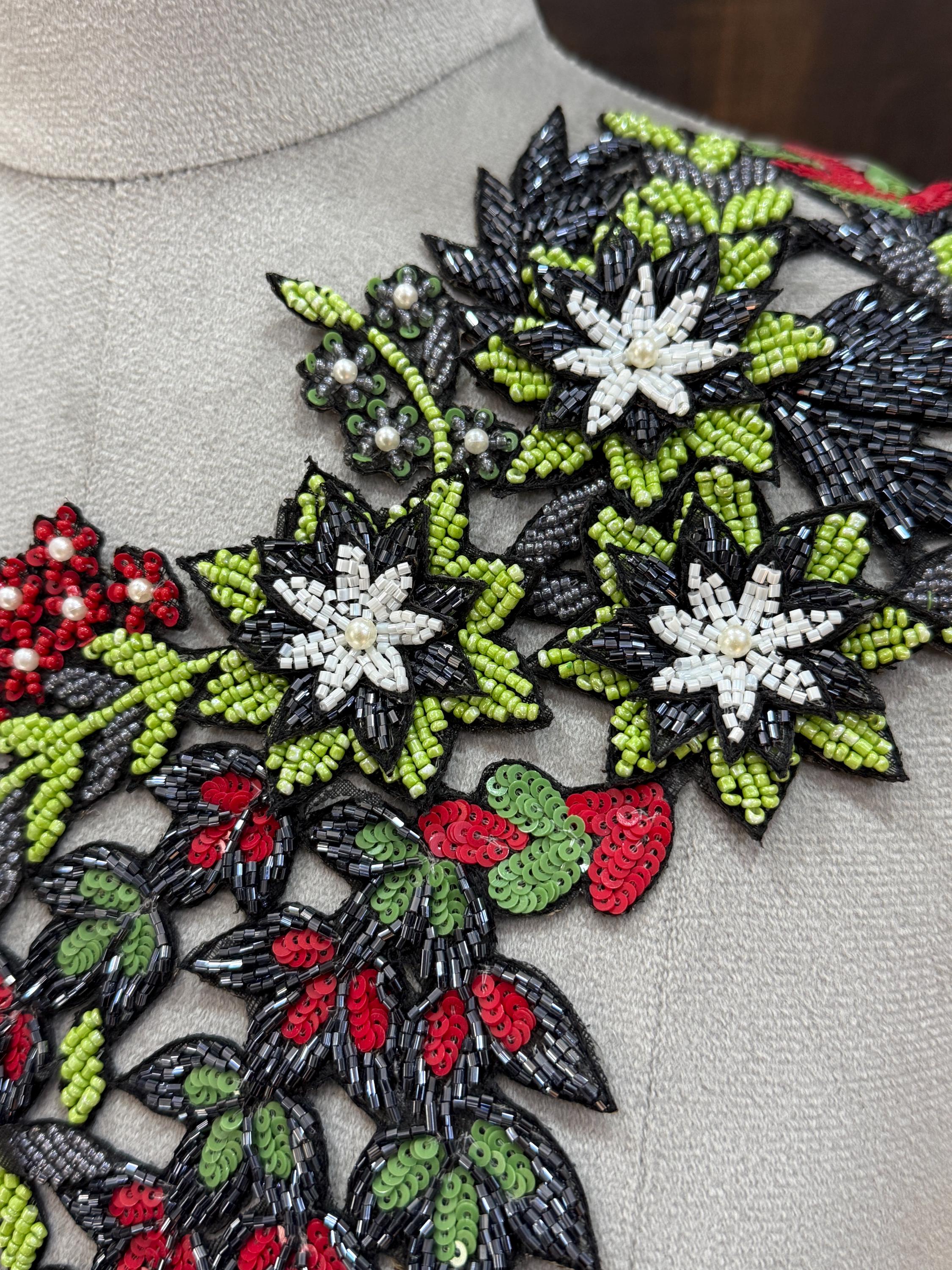 Floral Embroidered Applique Patch: Beaded Zardozi Cutwork (39 cm)