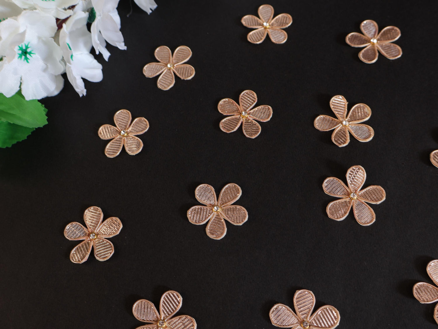 25 Rose Gold Floral Gota Applique Patches: Indian Sewing Embellishments (35mm)