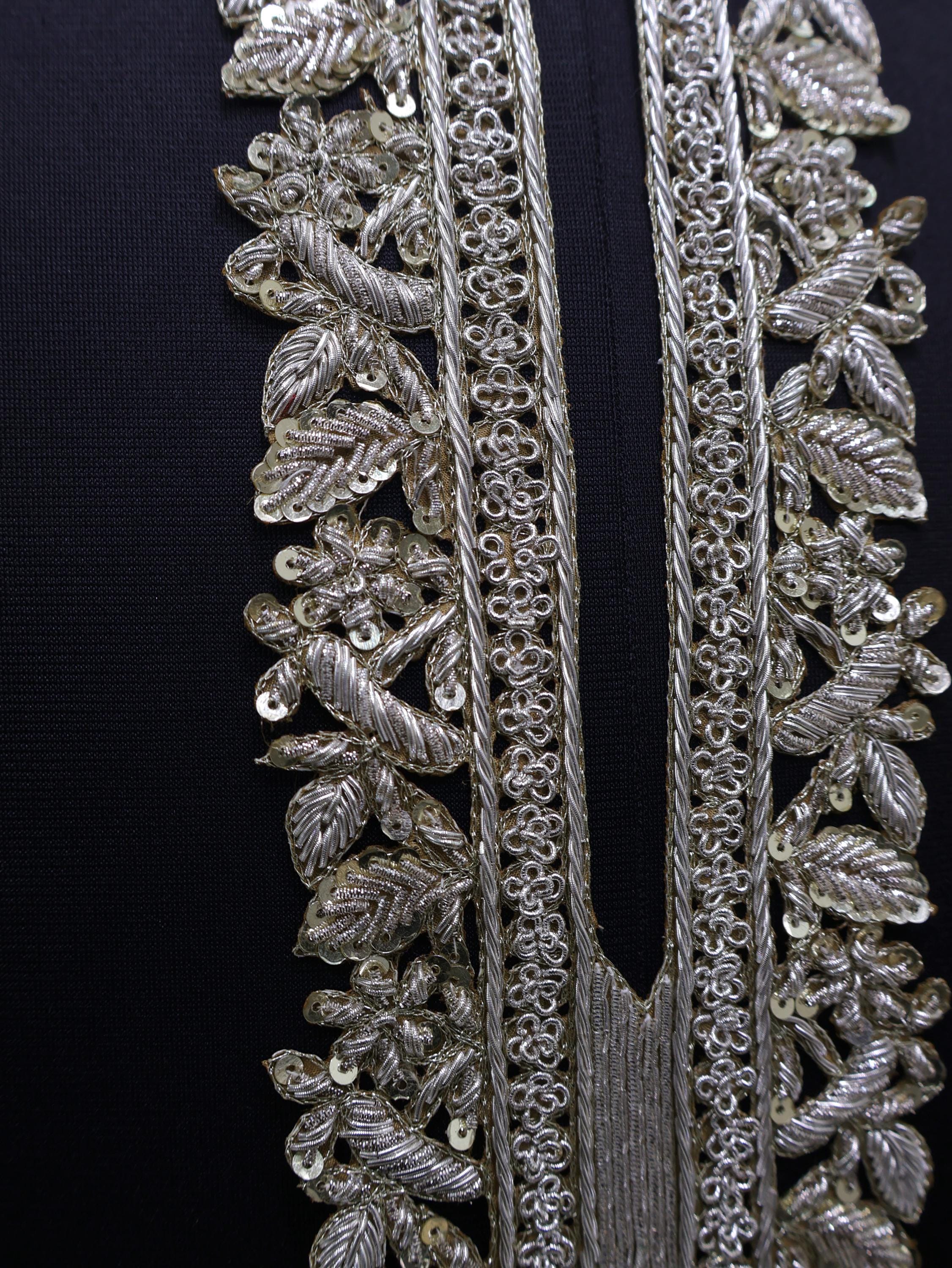 Handmade Zardozi Embroidery Neckline Patch with Sleeves: White & Gold Floral Applique
