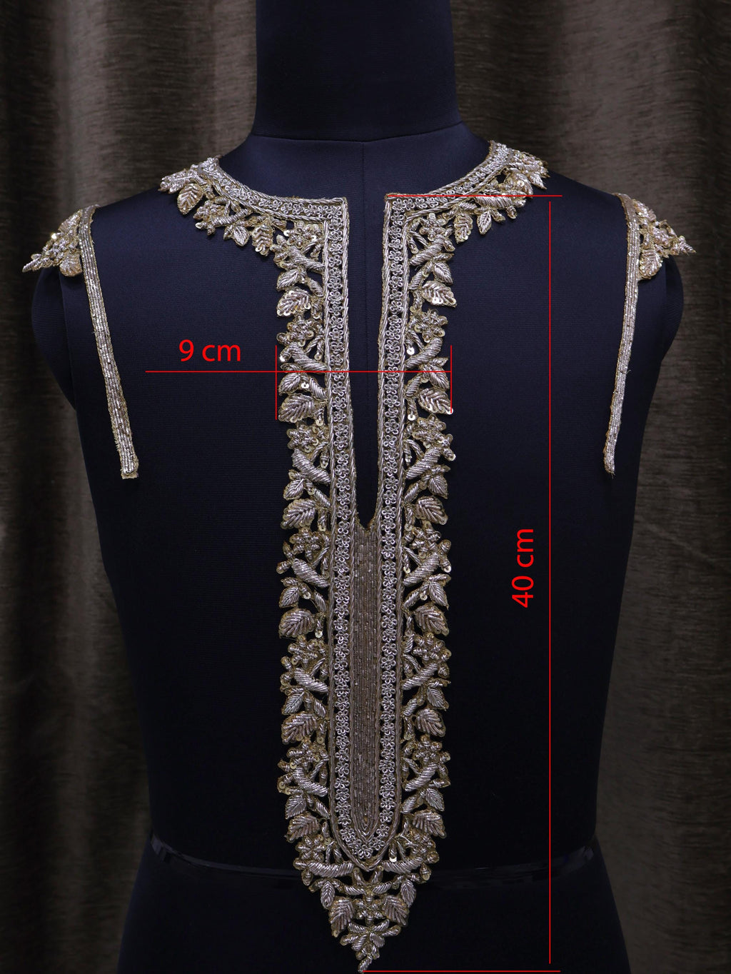 Zardozi Embroidered Neckline Patch with Sleeves: Floral Applique