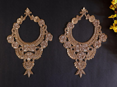 Antique Gold Baroque Embroidered Shoulder Patch - 1 Pair