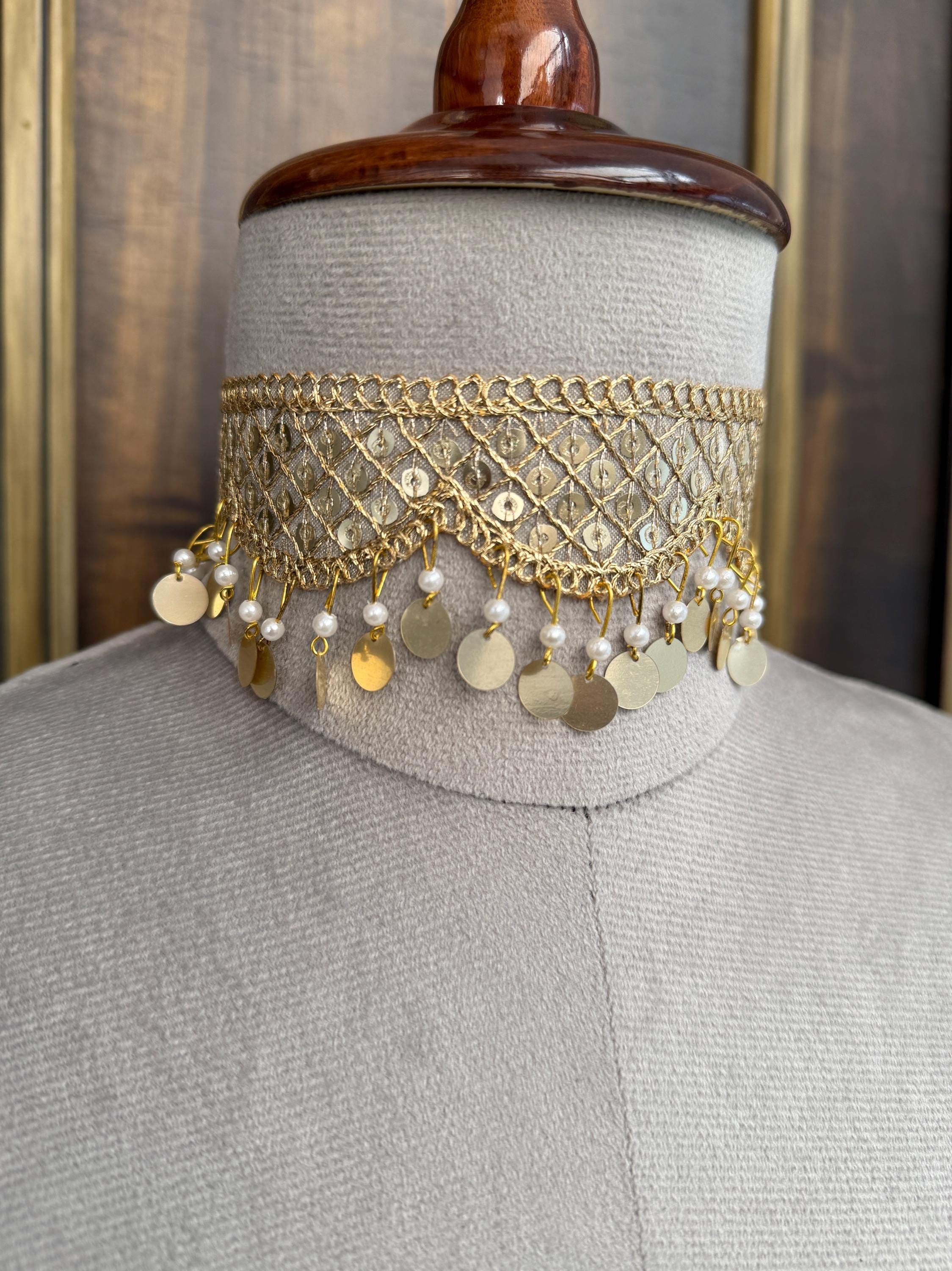 Coin Lace Trim: Gold Sari Border, Garment & Upholstery Decor - 3 Yards