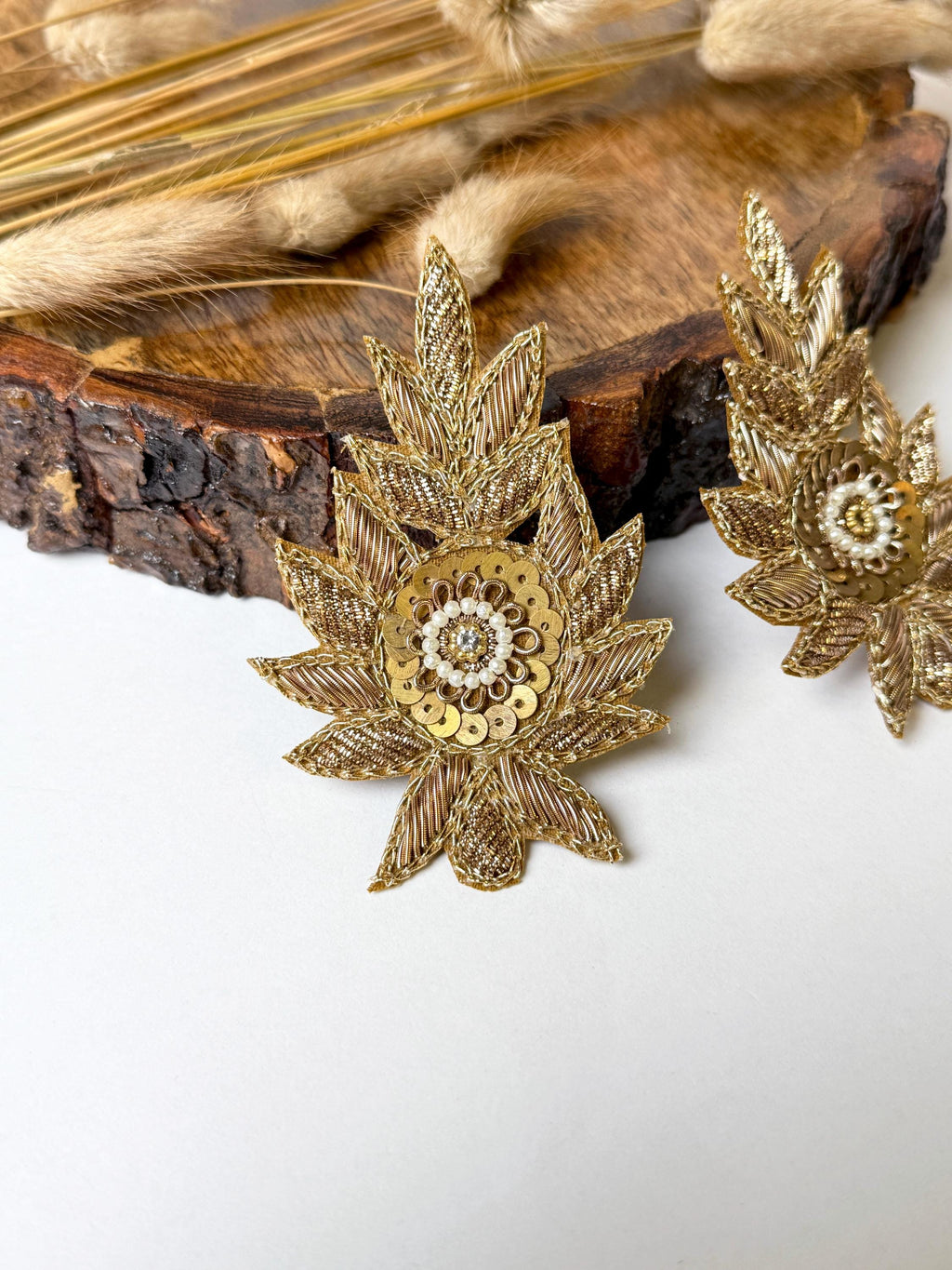 Set of 5 Antique Gold Zardozi Applique Patches: Indian Embroidered Sequins