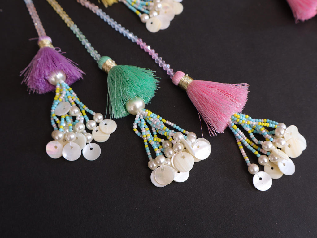 Multi Color Fringe Tassels Latkan for Lehenga & Suits, Pearl Embellished Tieback