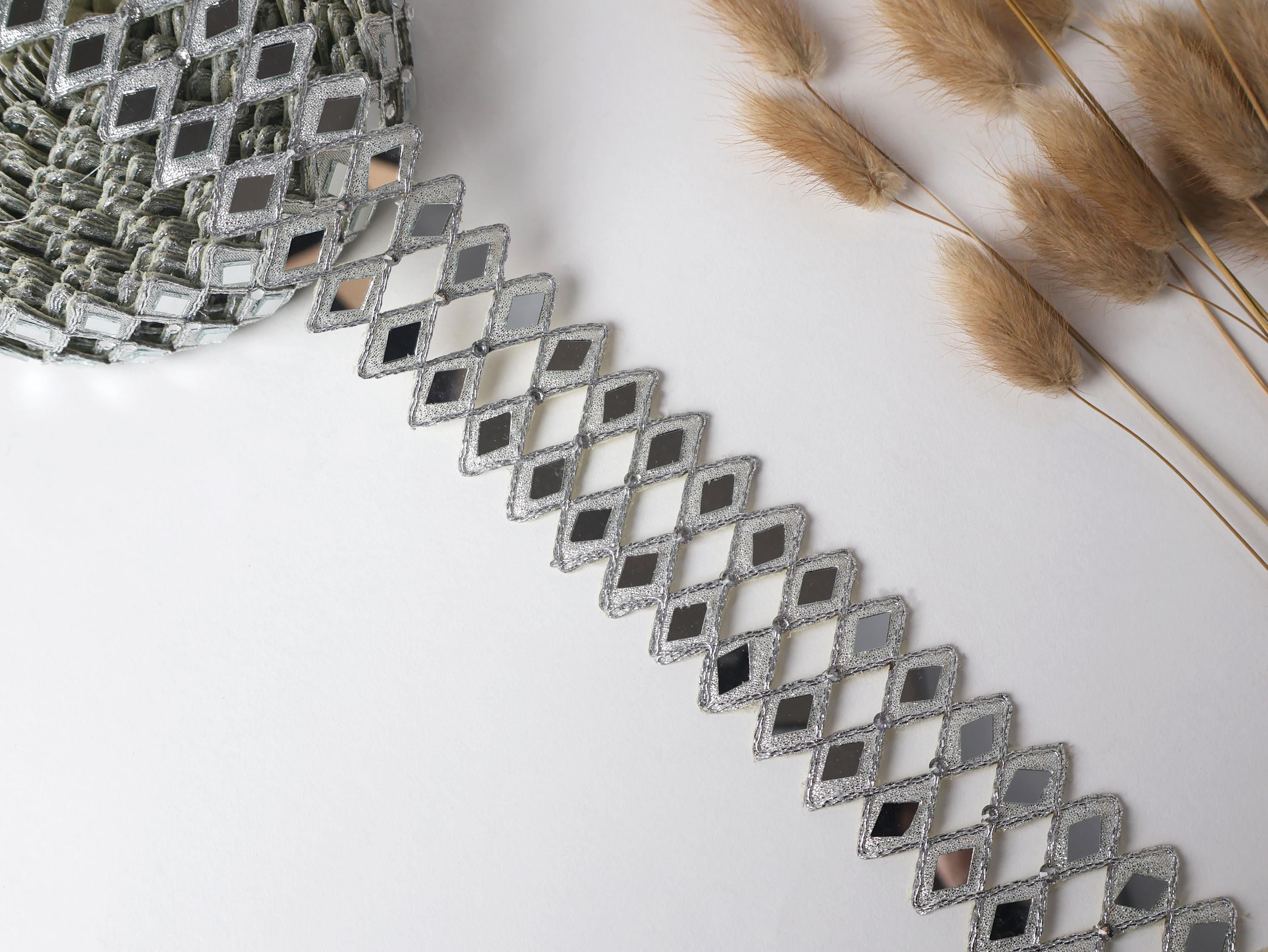 Silver Mirror Cutwork Lace Trim: Indian Sari Border, DIY Sewing (4cm Wide)