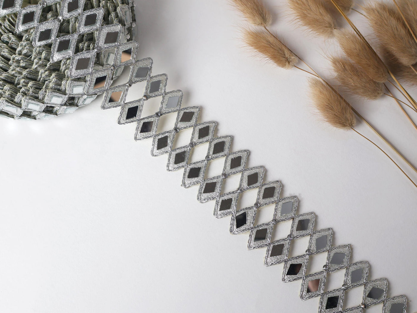 Silver Mirror Cutwork Lace Trim: Indian Sari Border, DIY Sewing (4cm Wide)