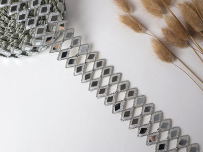 Silver Mirror Cutwork Lace Trim: Indian Sari Border, DIY Sewing (4cm Wide)