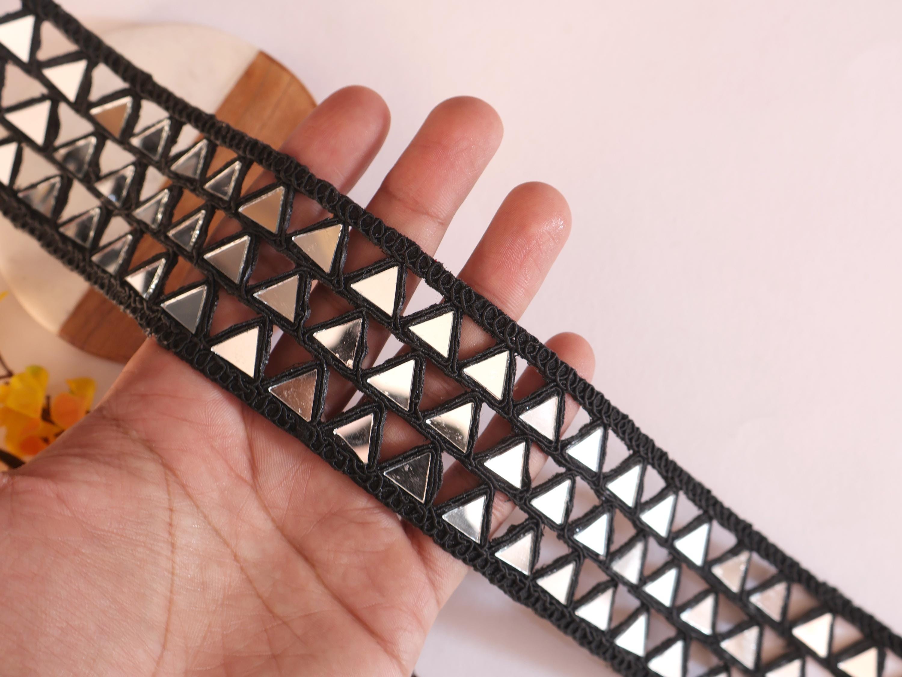 Black Mirror Cutwork Sari Trim: Indian Sewing Lace, DIY Border