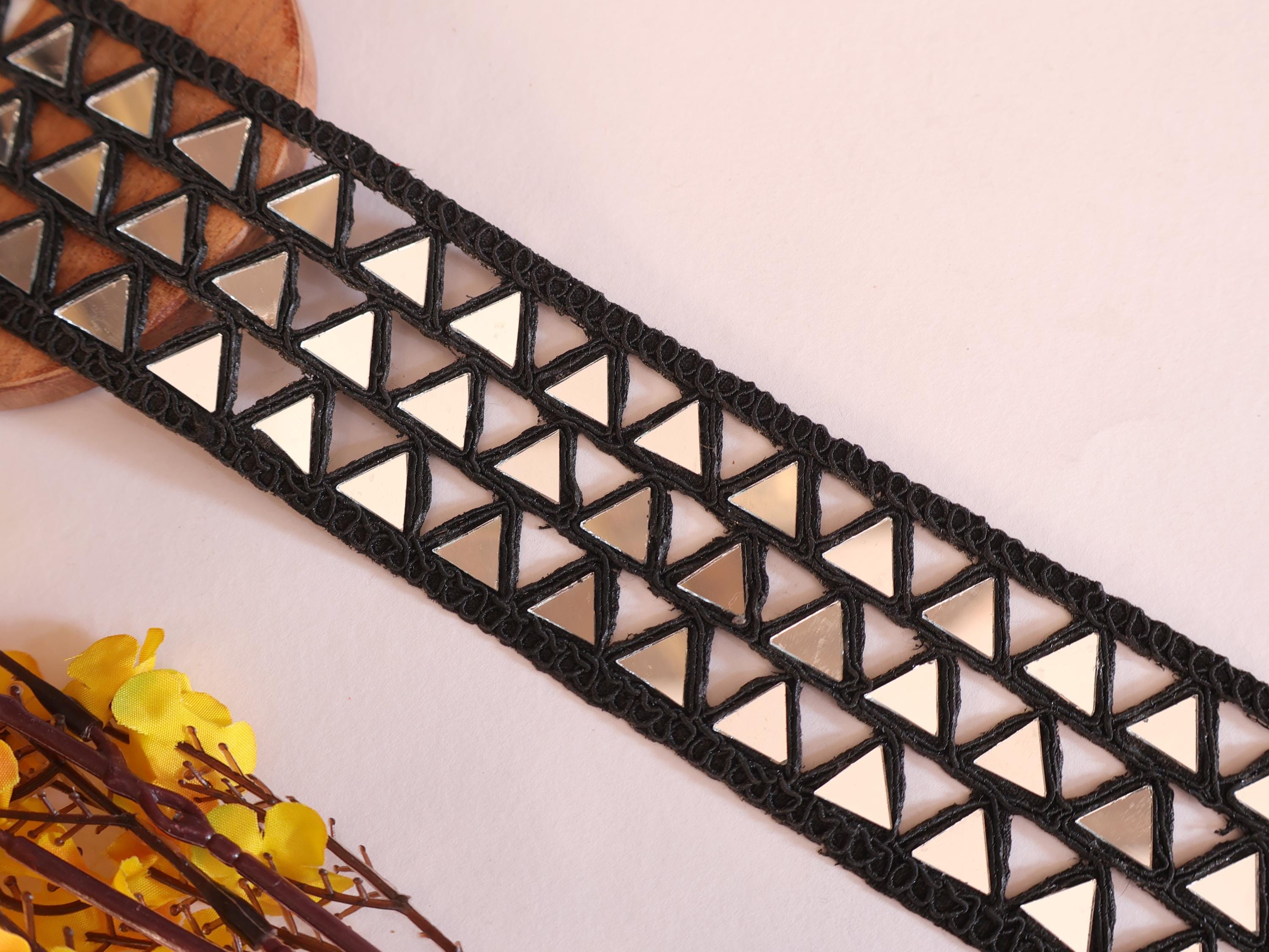 Black Mirror Cutwork Sari Trim: Indian Sewing Lace, DIY Border